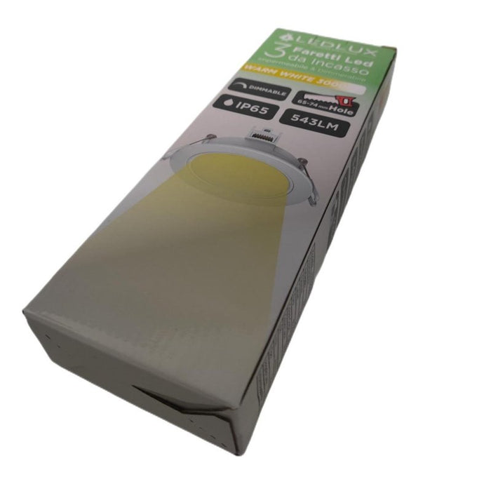 3 Faretti LED da Incasso Dimmerabili 5W 220V Rotondi Bianchi 3000K D87mm H36mm Foro 70mm IP65