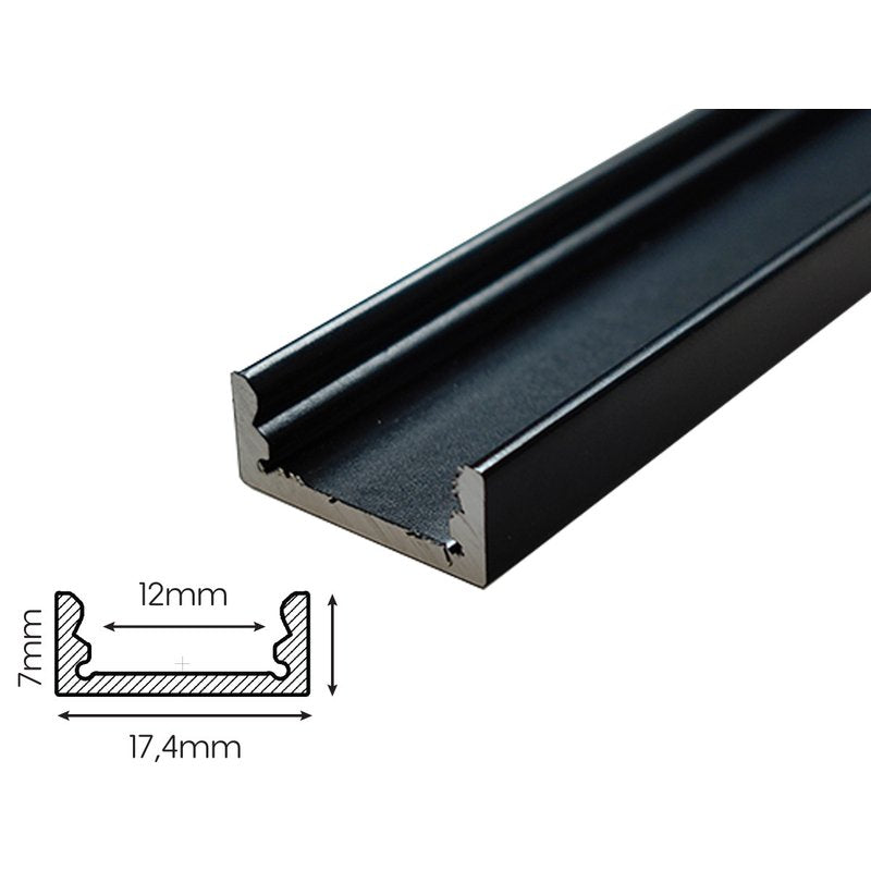 3 Metri Profilo Barra Alluminio Anodizzato Standard 17,4X7mm Colore Nero Interno 12mm