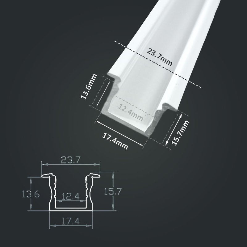 3 Metri Profilo Barra Alluminio Incasso Alto Profondo Bianco 24x15,3mm Interno 13mm