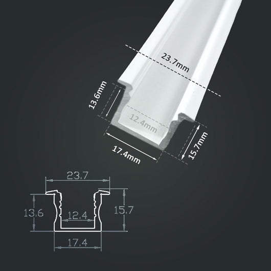 3 Metri Profilo Barra Alluminio Incasso Alto Profondo Bianco 24x15,3mm Interno 13mm