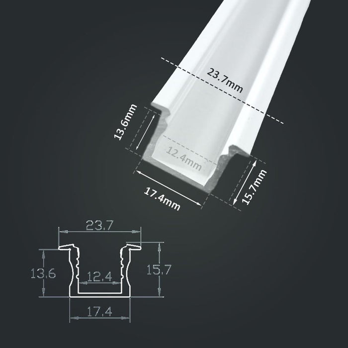 3 Metri Profilo Barra Alluminio Incasso Alto Profondo Bianco 24x15,3mm Interno 13mm