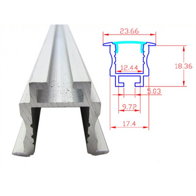 3 Metri Profilo Barra Alluminio Incasso con Molla Alto Profondo 24x20mm Interno 12mm