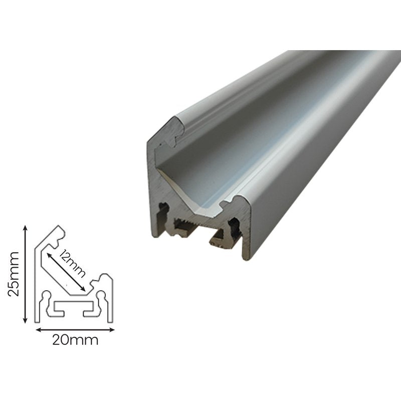 3 Metri Profilo Barra Alluminio Parete Illuminazione Angolare Bianco 20x25mm Interno 12mm