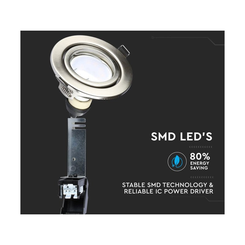 3 PZ Faretti LED Incasso Rotondo Orientabile 5W Carcassa Nichel Satinato 4500K Neutro con Lampada GU10 Sostituibile SKU 8885