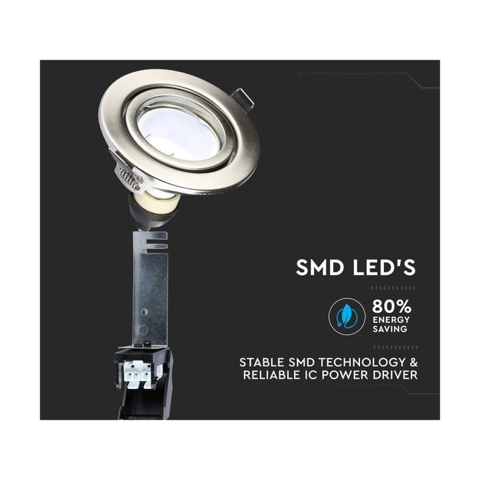 3 PZ Faretti LED Incasso Rotondo Orientabile 5W Carcassa Nichel Satinato 4500K Neutro con Lampada GU10 Sostituibile SKU 8885