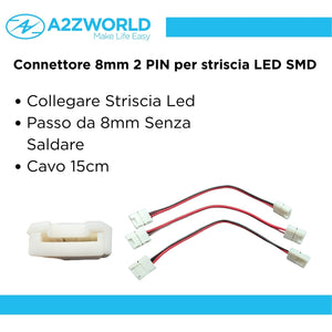 3 Pezzi Connettore 8mm 2 PIN, Per Collegare 2 Striscia Led Smd con Passo da 8mm Senza Saldare, Cavo 15cm