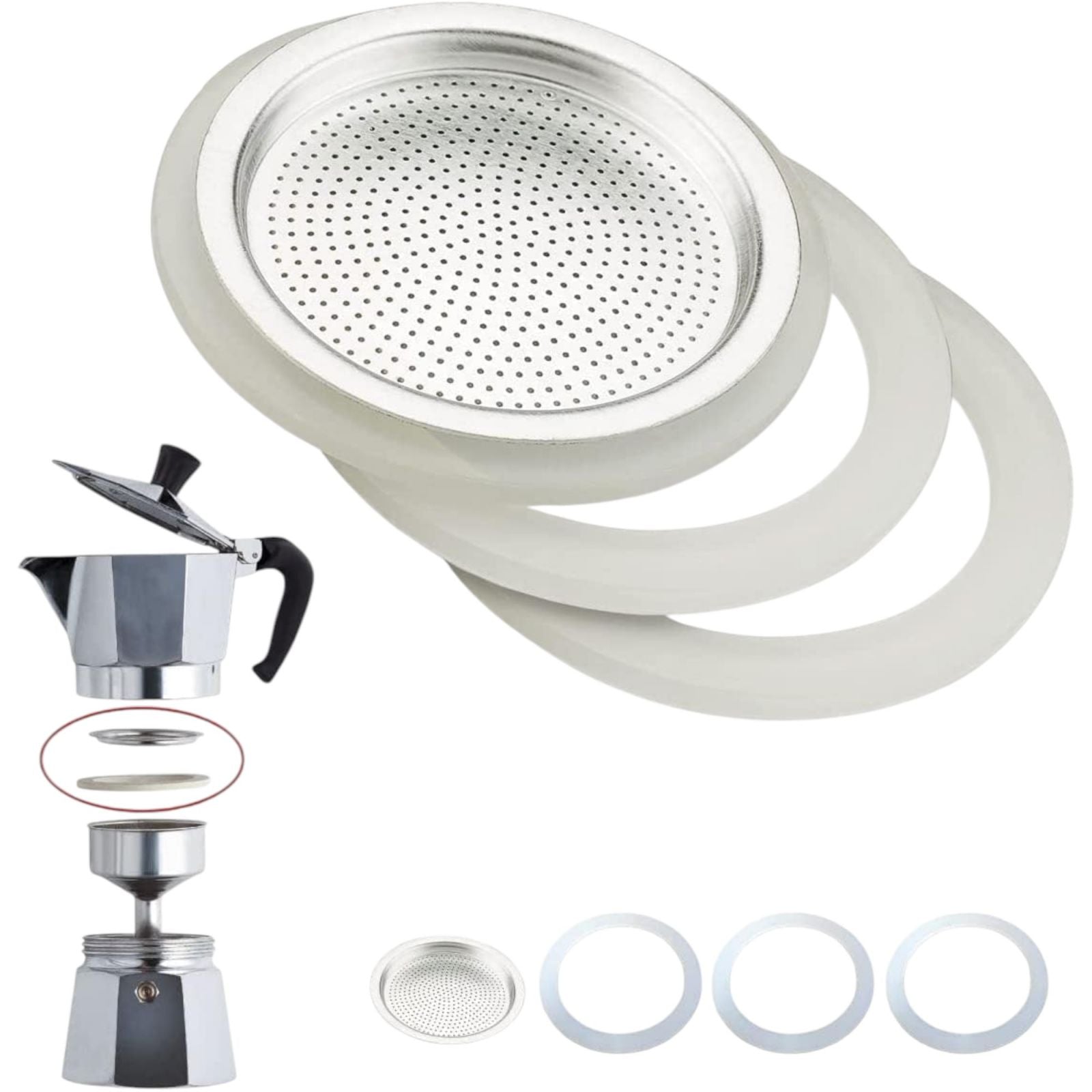 3 Tazze Guarnizione e Filtro Caffettiera Universale per Moka  (3 tazze) 53326