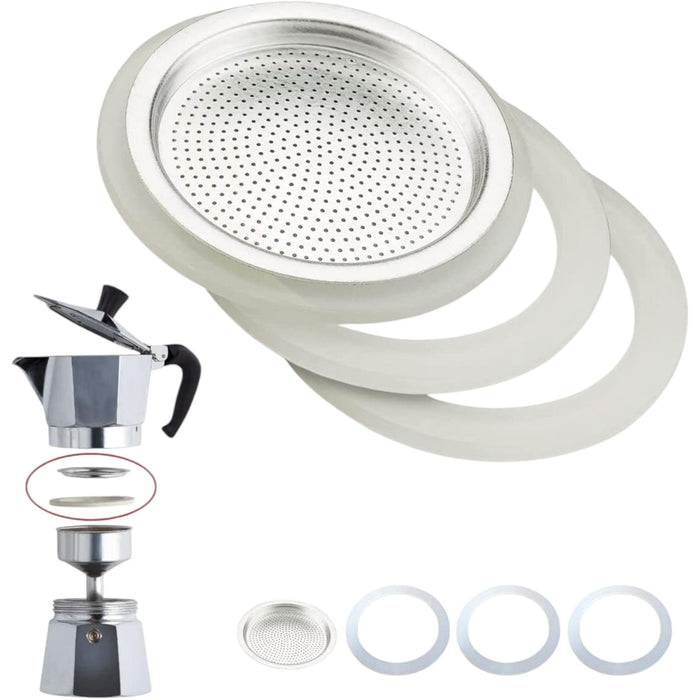 3 Tazze Guarnizione e Filtro Caffettiera Universale per Moka  (3 tazze) 53326