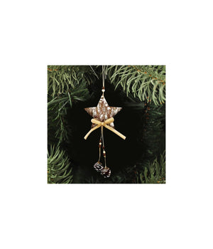 3 Appendini Natale Corteccia Legno Con Pigne Fiocco Stella Albero Alce         