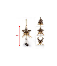 3 Appendini Natale Corteccia Legno Con Pigne Fiocco Stella Albero Alce         