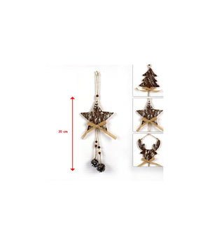 3 Appendini Natale Corteccia Legno Con Pigne Fiocco Stella Albero Alce         