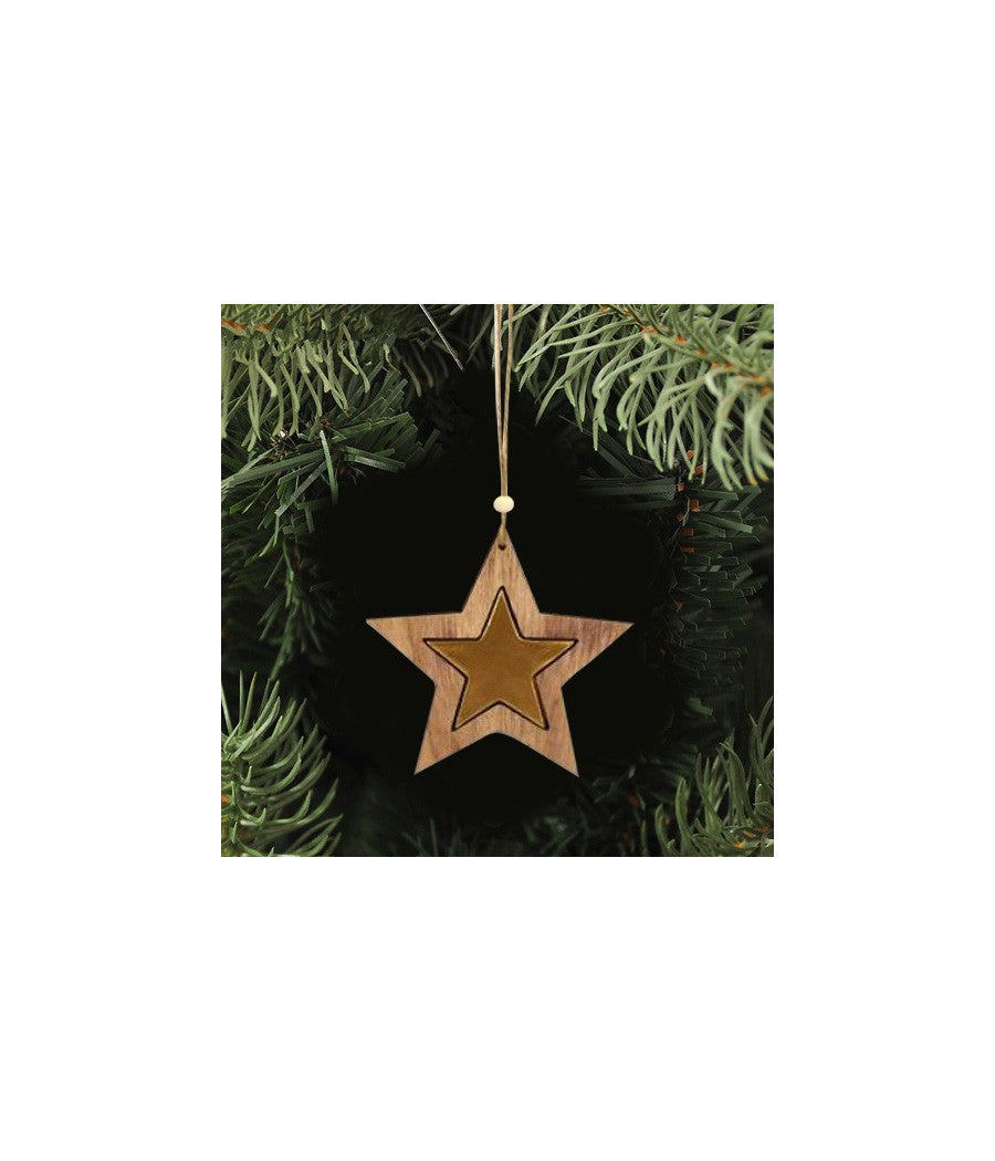 3 Appendini Natale In Legno Stella Albero Cuore Oro Decorazioni Natalizie         