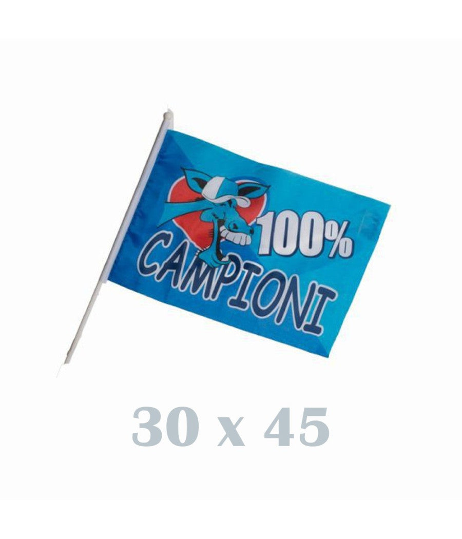 3 Bandiere Con Asta 45x30 Napoli Italia Scudetto Calcio Squadra Champions League         