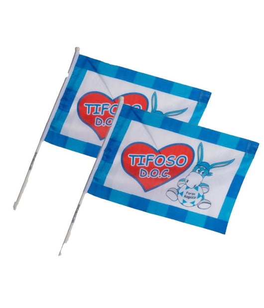 2 Bandiere Con Asta 40x60 Napoli Tifoso Doc Italia Scudetto Calcio Squadra         