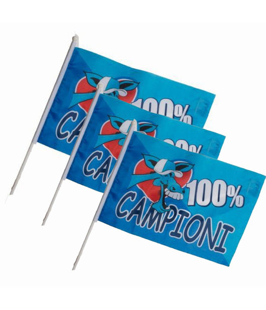 3 Bandiere Con Asta 45x30 Napoli Italia Scudetto Calcio Squadra Champions League         