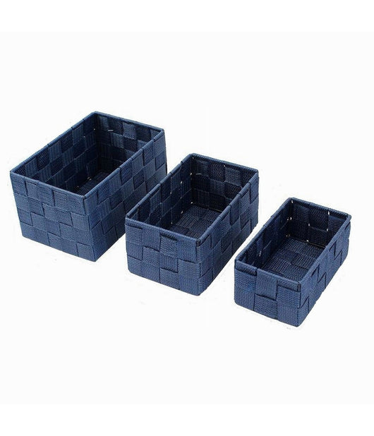 3 Cestini Tessuto Scatole Organizer Bagno Porta Oggetti Bagnoschiuma Blu 79052         