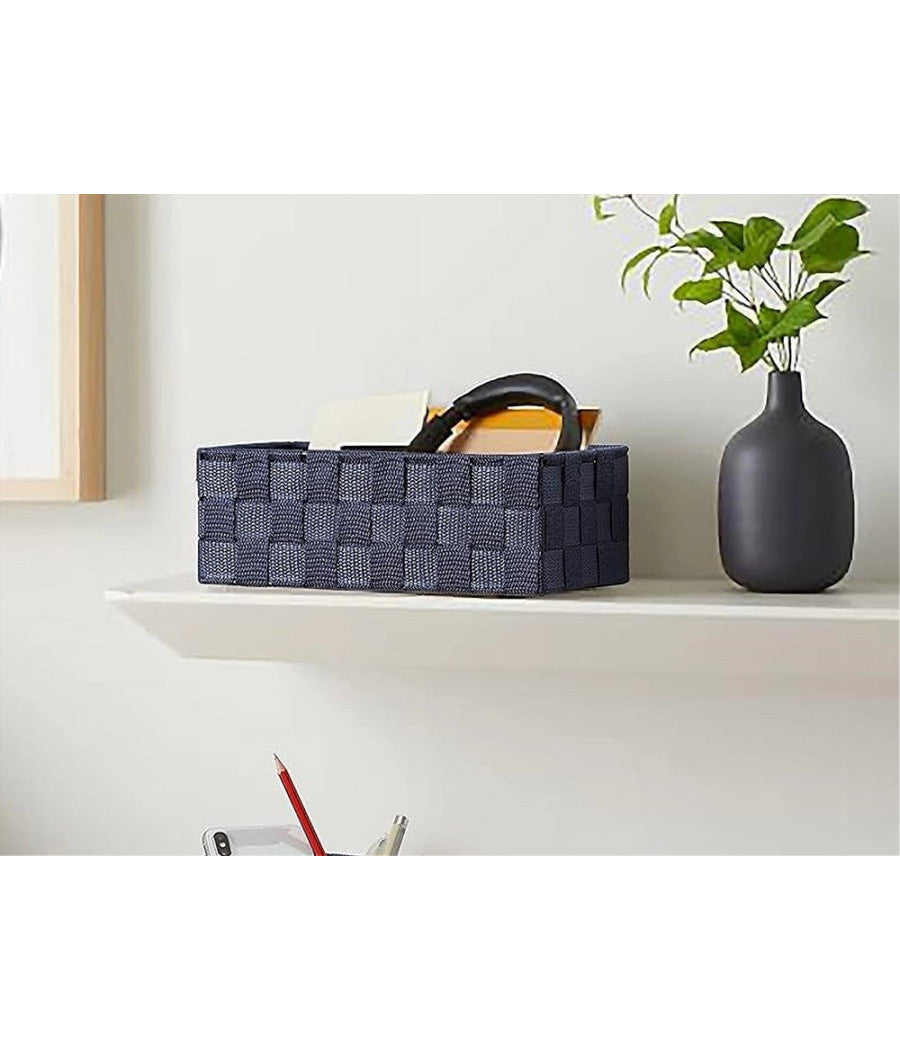 3 Cestini Tessuto Scatole Organizer Bagno Porta Oggetti Bagnoschiuma Blu 79052         