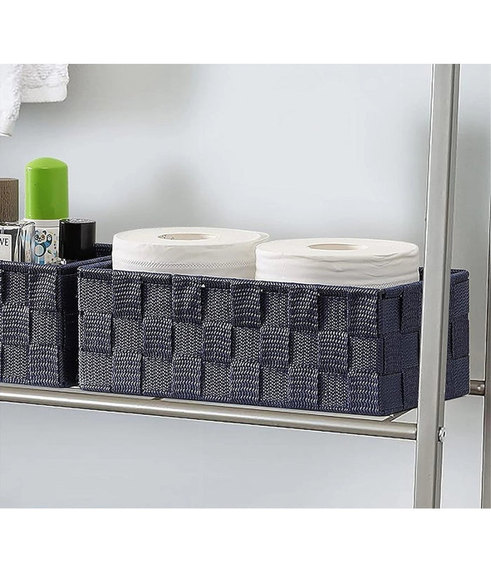 3 Cestini Tessuto Scatole Organizer Bagno Porta Oggetti Bagnoschiuma Blu 79052         