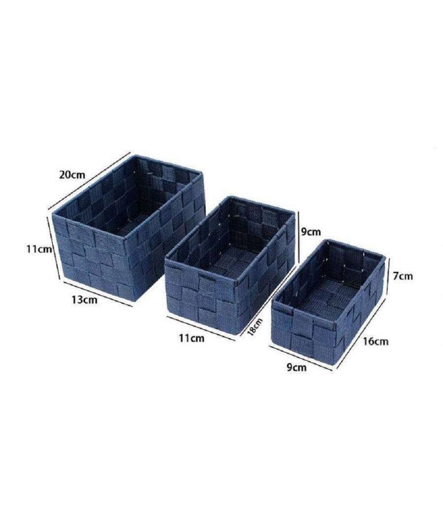 3 Cestini Tessuto Scatole Organizer Bagno Porta Oggetti Bagnoschiuma Blu 79052         