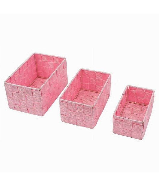 3 Cestini Tessuto Scatole Organizer Bagno Porta Oggetti Bagnoschiuma Rosa 79053         