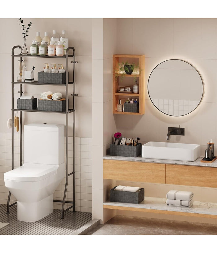 3 Cestini Tessuto Scatole Organizer Bagno Portaoggetti Makeup Grigio Scuro 79050         