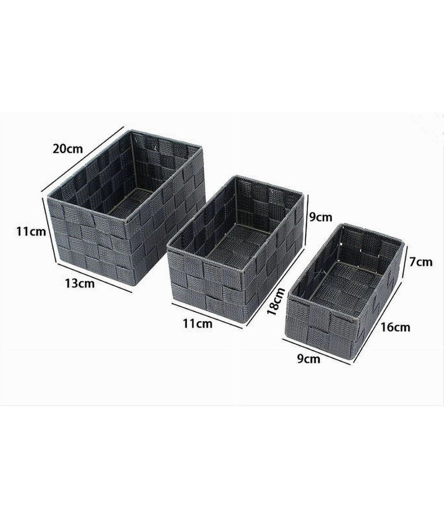3 Cestini Tessuto Scatole Organizer Bagno Portaoggetti Makeup Grigio Scuro 79050         