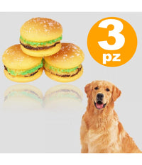 3 Giocattolo Panino Hamburger Gomma Suono Resistente Da Masticare Per Cani         