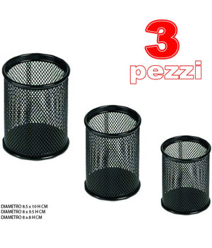 3 Portapenne Tondo Da Scrivania Metallo Rete Porta Penne Ufficio Cancelleria         