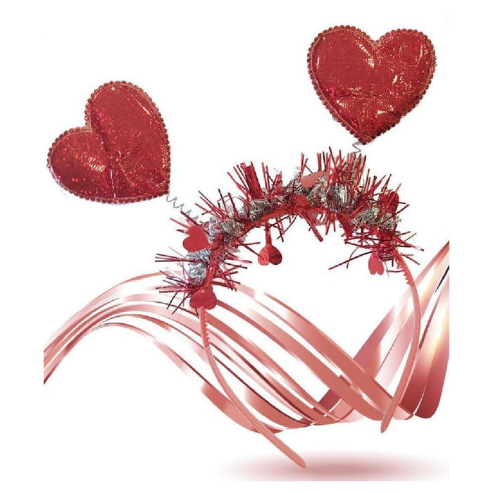 Trade Shop - 3 Pz Cerchietto Capelli In Plastica Con Cuori Molle Orpello San Valentino 95592 -