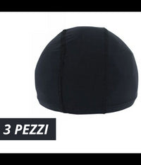 3 Pz Cuffia Piscina Mare Nuoto Pressata Monocolore Nera Con Fascia Elastica 2 Cm         