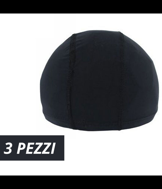 3 Pz Cuffia Piscina Mare Nuoto Pressata Monocolore Nera Con Fascia Elastica 2 Cm         