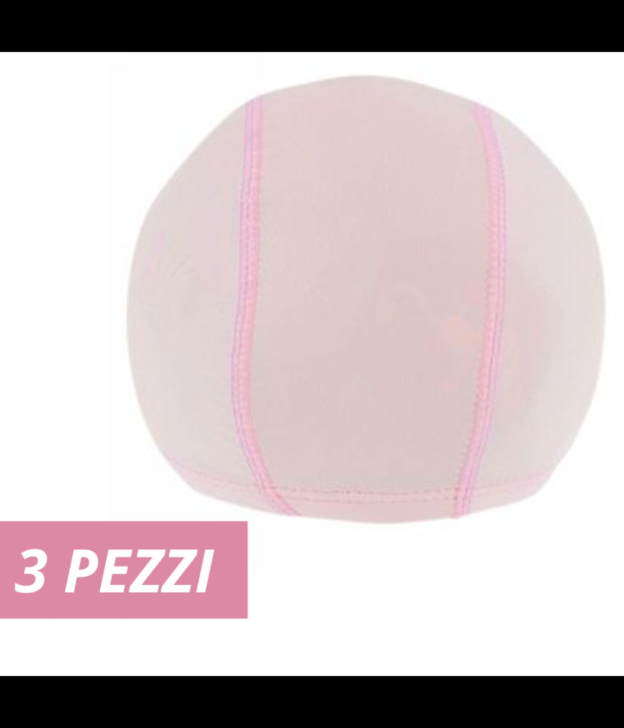 3 Pz Cuffia Piscina Mare Nuoto Pressata Monocolore Rosa Con Fascia Elastica 2 Cm         