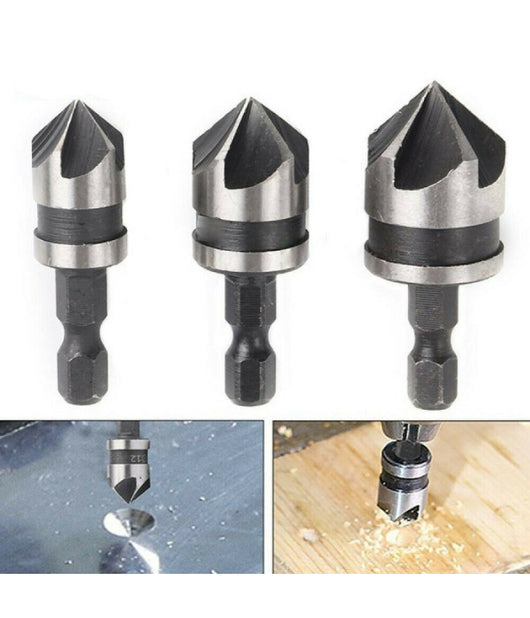 3 Pz Punta Trapano Flauto Svasatore Fresa Hss 12 16 19mm Legno Metallo Plastica         