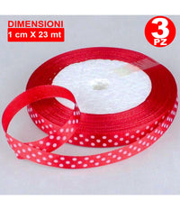 3 Rotoli Nastro Rosso Pois Bomboniera Organza Raso Bobina Decorazioni Decoupage         
