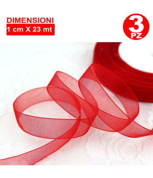3 Rotolo Rotoli Nastro Rosso Bomboniera Organza Decorazioni Addobbi Decoupage         