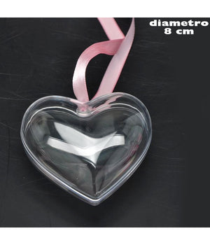 3 X Cuore In Plastica Trasparente Apribile Da Riempire Decorazione Natale 8 Cm         