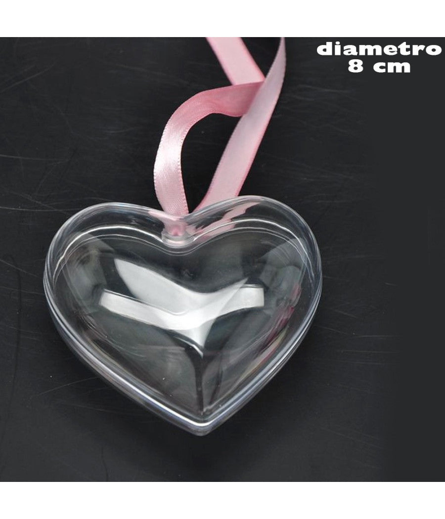 3 X Cuore In Plastica Trasparente Apribile Da Riempire Decorazione Natale 8 Cm         