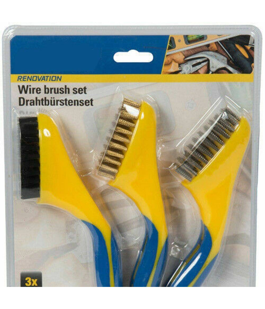 3 X Spazzole Pulizia Metallo Acciaio Kit Pittura Spazzola Per Ferro Fai Da Te         