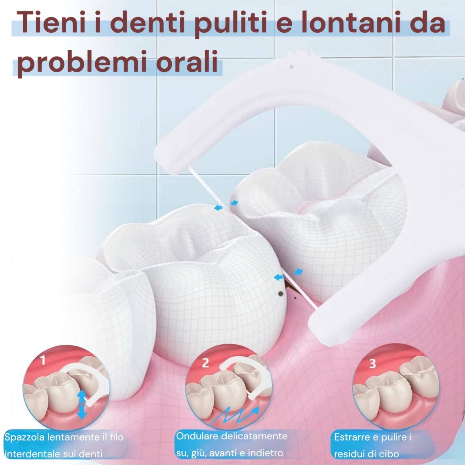 30 Pz Monouso Filo Interdentale 23mm Pulizia Denti Profonda e Delicata Art.72819