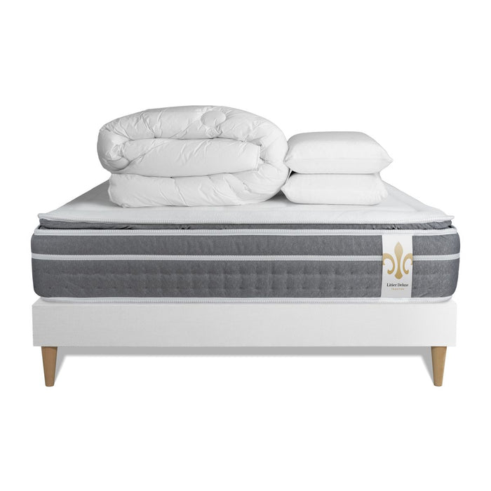 Pacchetto letto completo - Materasso 140x200cm + Box spring con doghe (kit) + 2 cuscini + Piumino - Trente PLUS