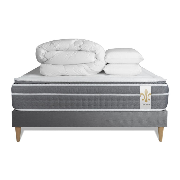 Pacchetto letto completo - Materasso 140x190cm + Box spring con doghe (kit) + 2 cuscini + Piumino - Trente PLUS