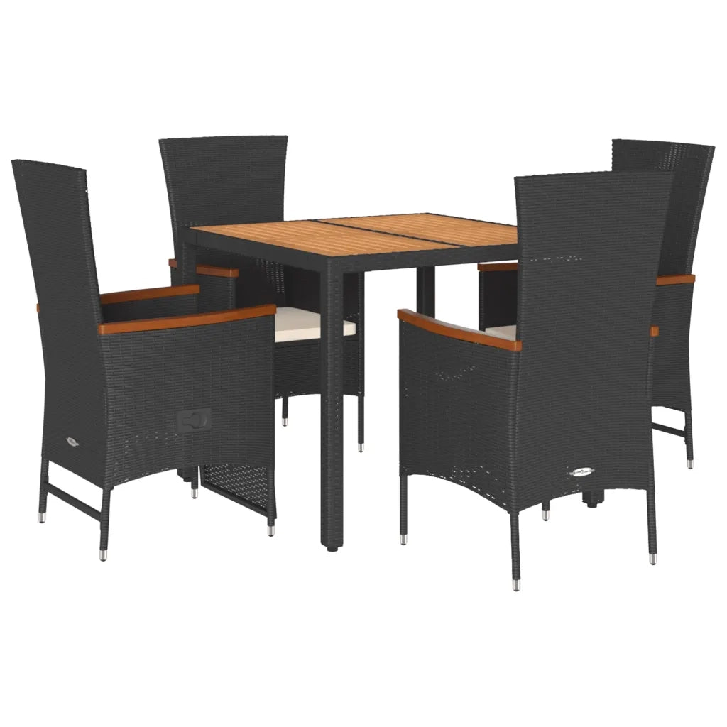 Set da Pranzo da Giardino 5 pz Nero con Cuscini in Polyrattan 3277506