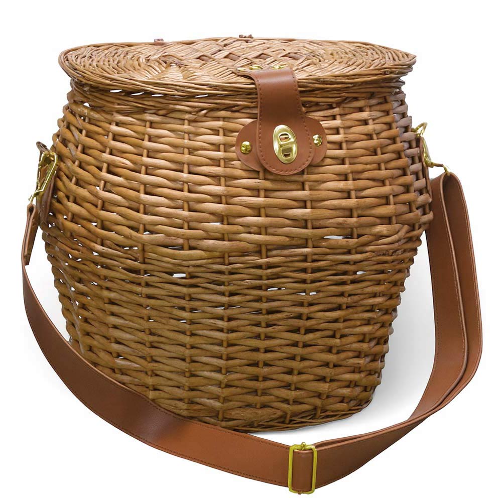 Cesto funghi ovale grande in vimini con coperchio e tracolla 37 x 25 x h 34 cm