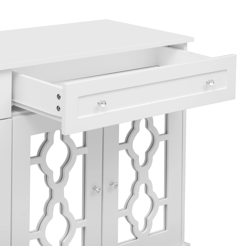 Credenza con 4 Ante a Specchio; 2 Cassetti e Ripiani Regolabili; Stile Moderno; in MDF; 140??40??83 cm; Bianco