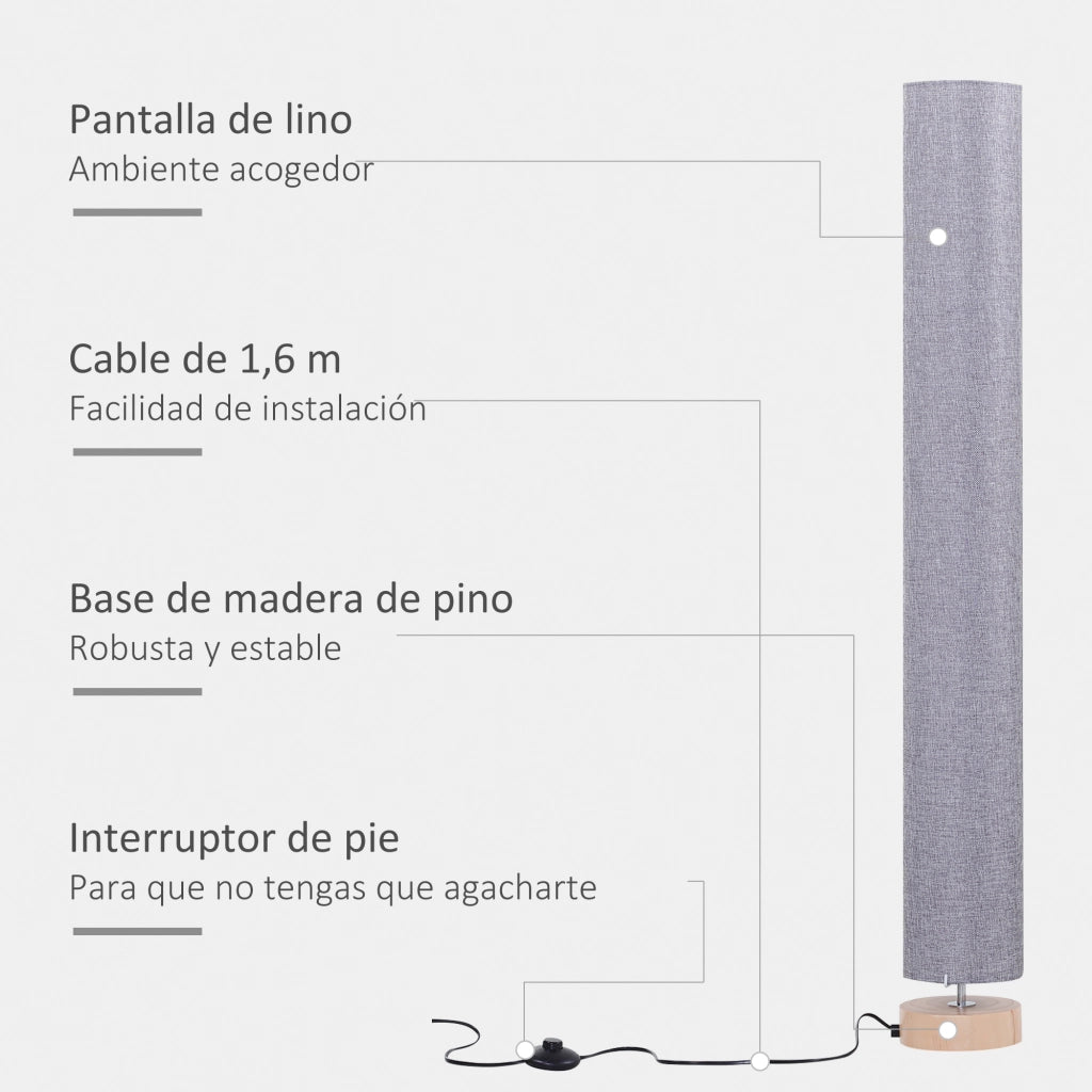 Lampada da terra per soggiorno ¨C zephmum ¨C grigio, metallo, lino, ?15x120 cm