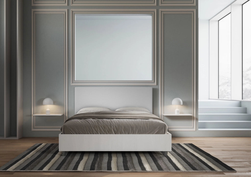 BS COM Letto matrimoniale senza rete 160x200 bianco frassino testata similpelle bianco