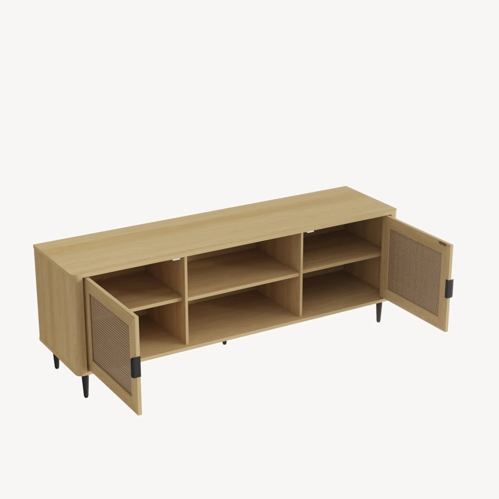 Mobile TV Lukhomso con Ante Inserto Effetto Rattan 152x40x54 cm Effetto Rovere [en.casa]
