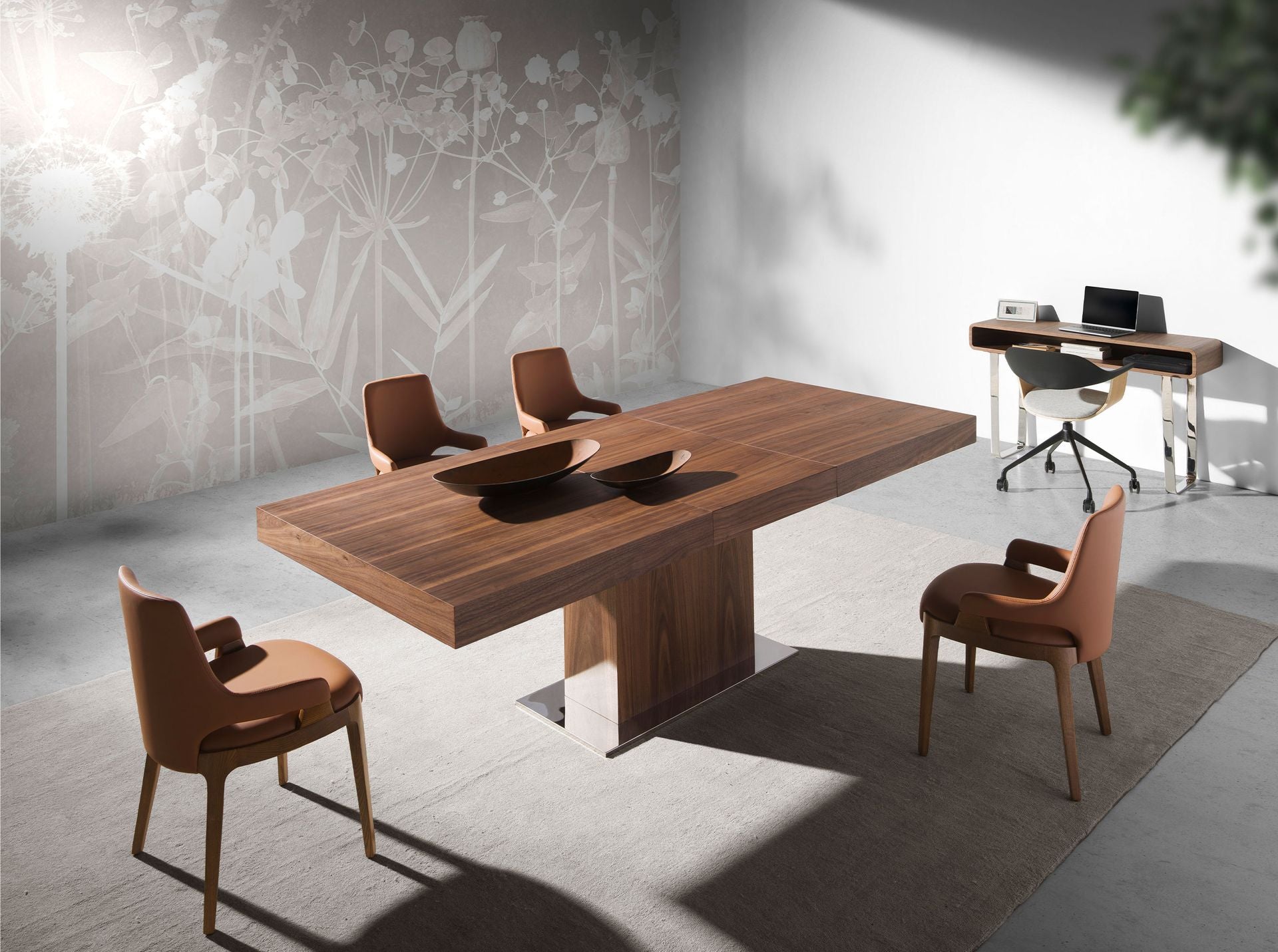 Consolle rettangolare in noce e acciaio cromato