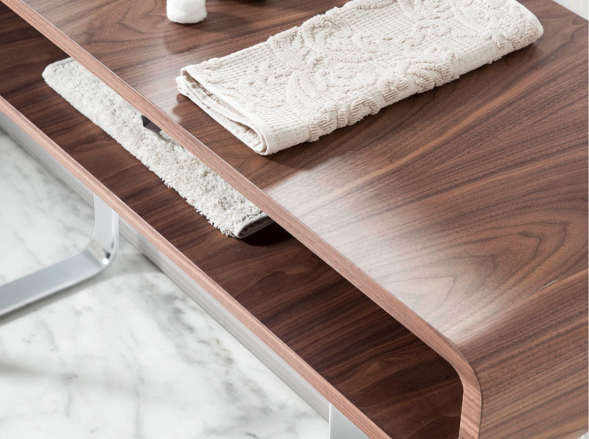 Consolle rettangolare in noce e acciaio cromato