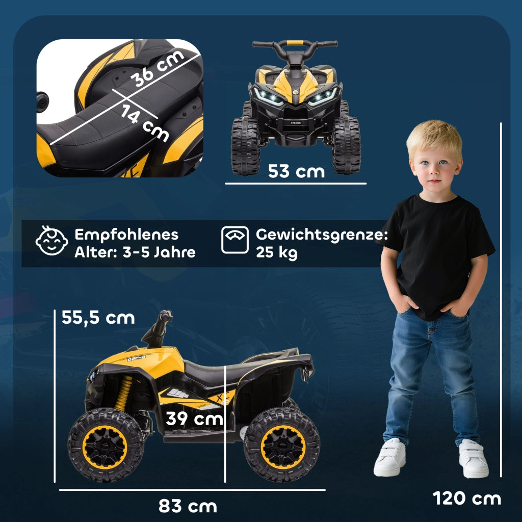 Quad elettrico per bambini con fari a LED, ammortizzatori e sedile ergonomico, giallo e nero